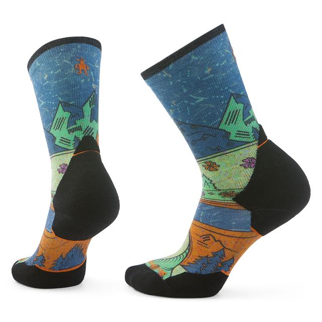 Womens Women's Trail Run Mountain Print Crew Socks Twilight Blue