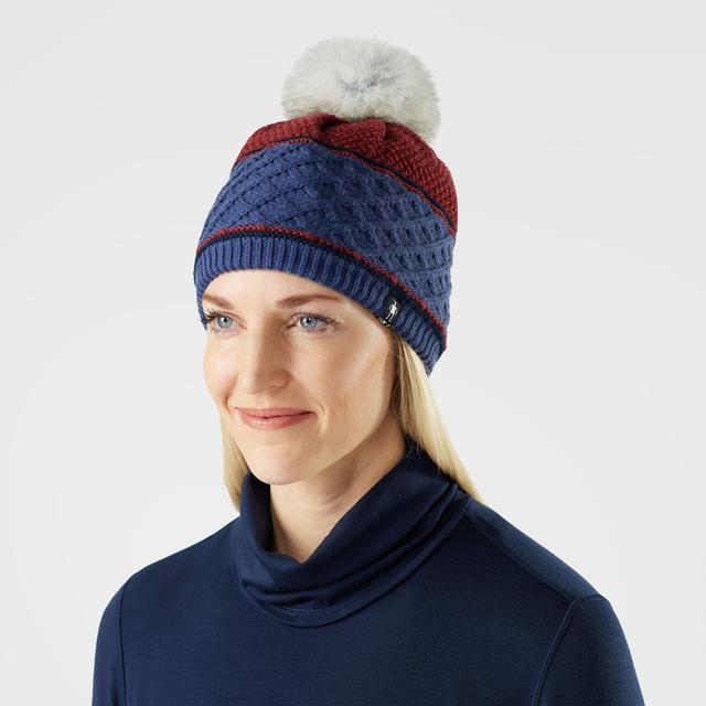 Unisex Cable Knit Colorblock Pom Beanie Hat
