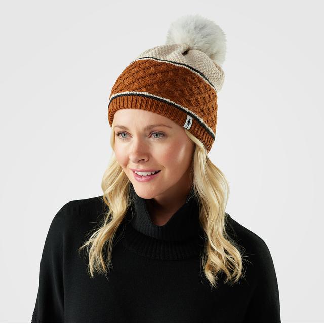 Unisex Cable Knit Colorblock Pom Beanie Hat