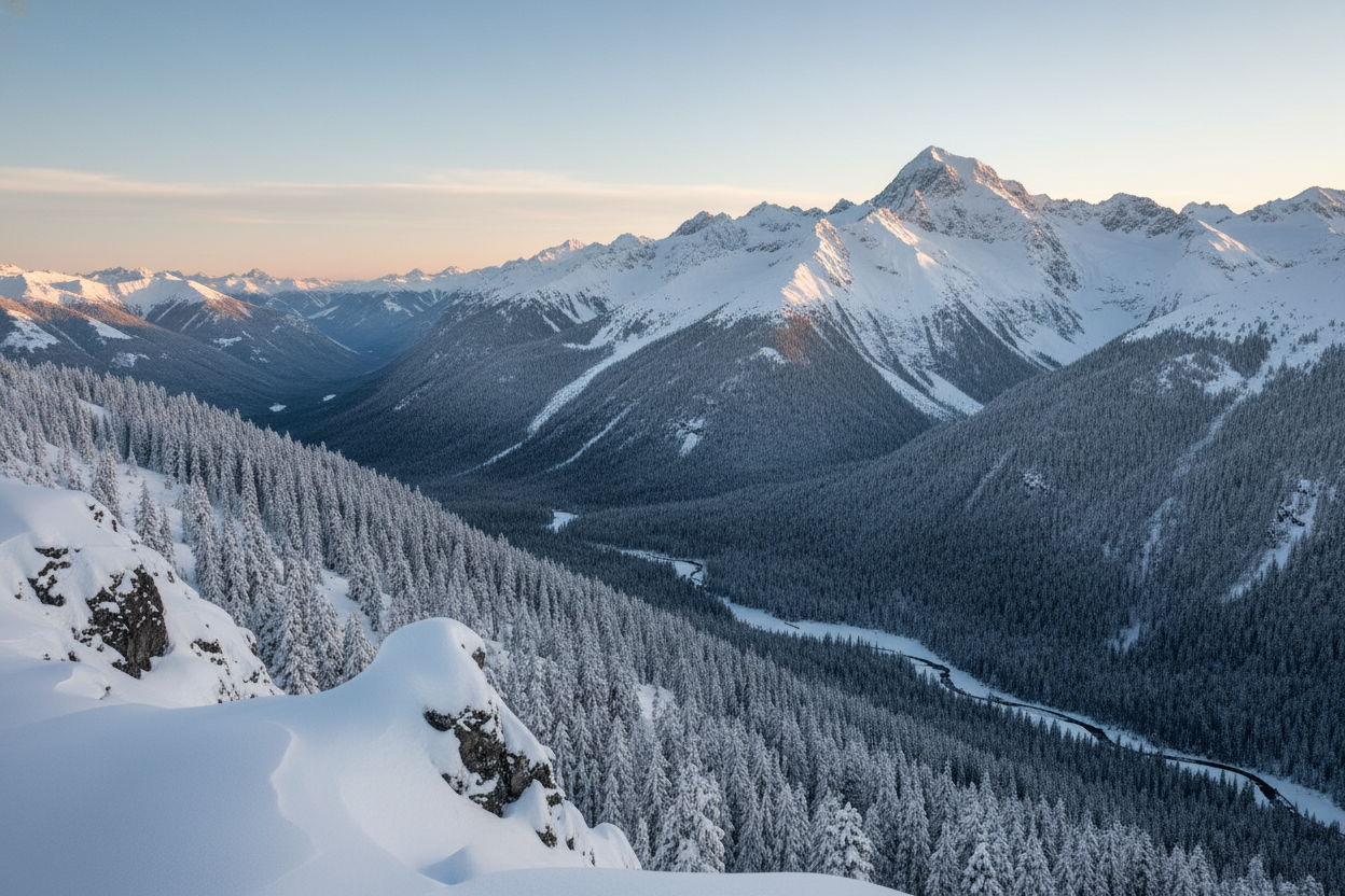 mountain scape, covered in snow, somewhere in the PNW